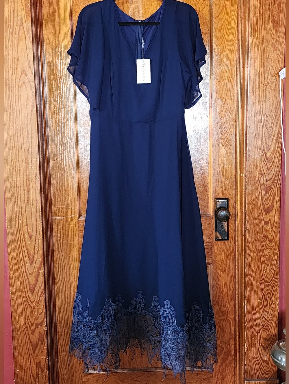 Flycurvy Navy Blue Chiffon Lace Flutter Sleeve Dress XL NWT